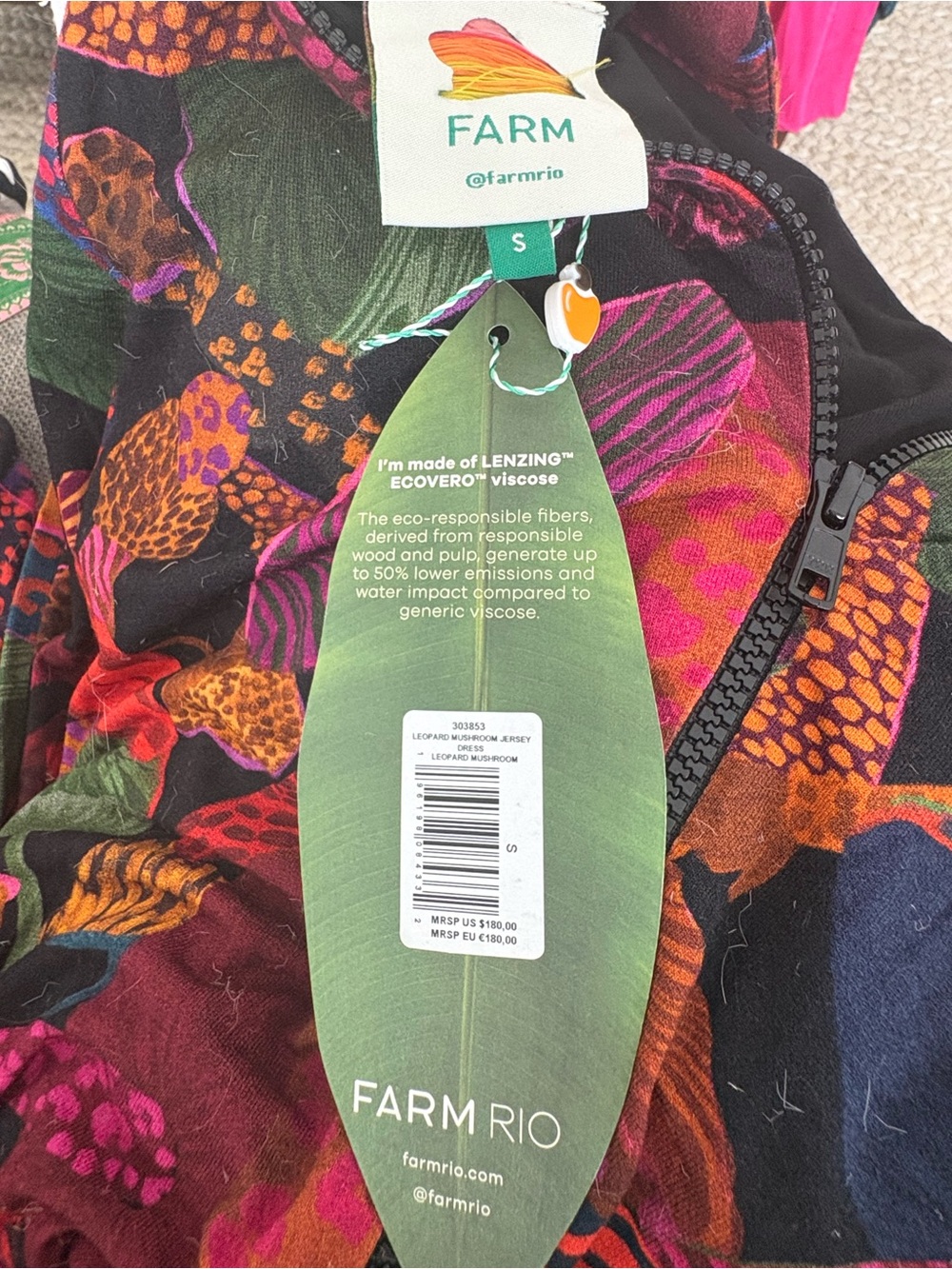 Farm Rio Long Sleeve Dress with Multicolor Leaf Print zipper front size small - Picture 3 of 4